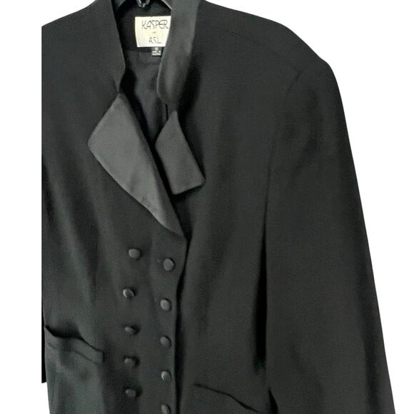 Kasper Vintage Tuxedo Jacket 16 Black Wool Satin Double Breasted Power Blazer - Picture 3 of 15